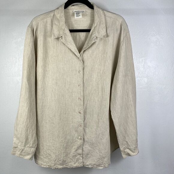 Spencer Tyler Tops - Spencer Tyler Beige Linen Long Sleeve Button Down Shirt size XL